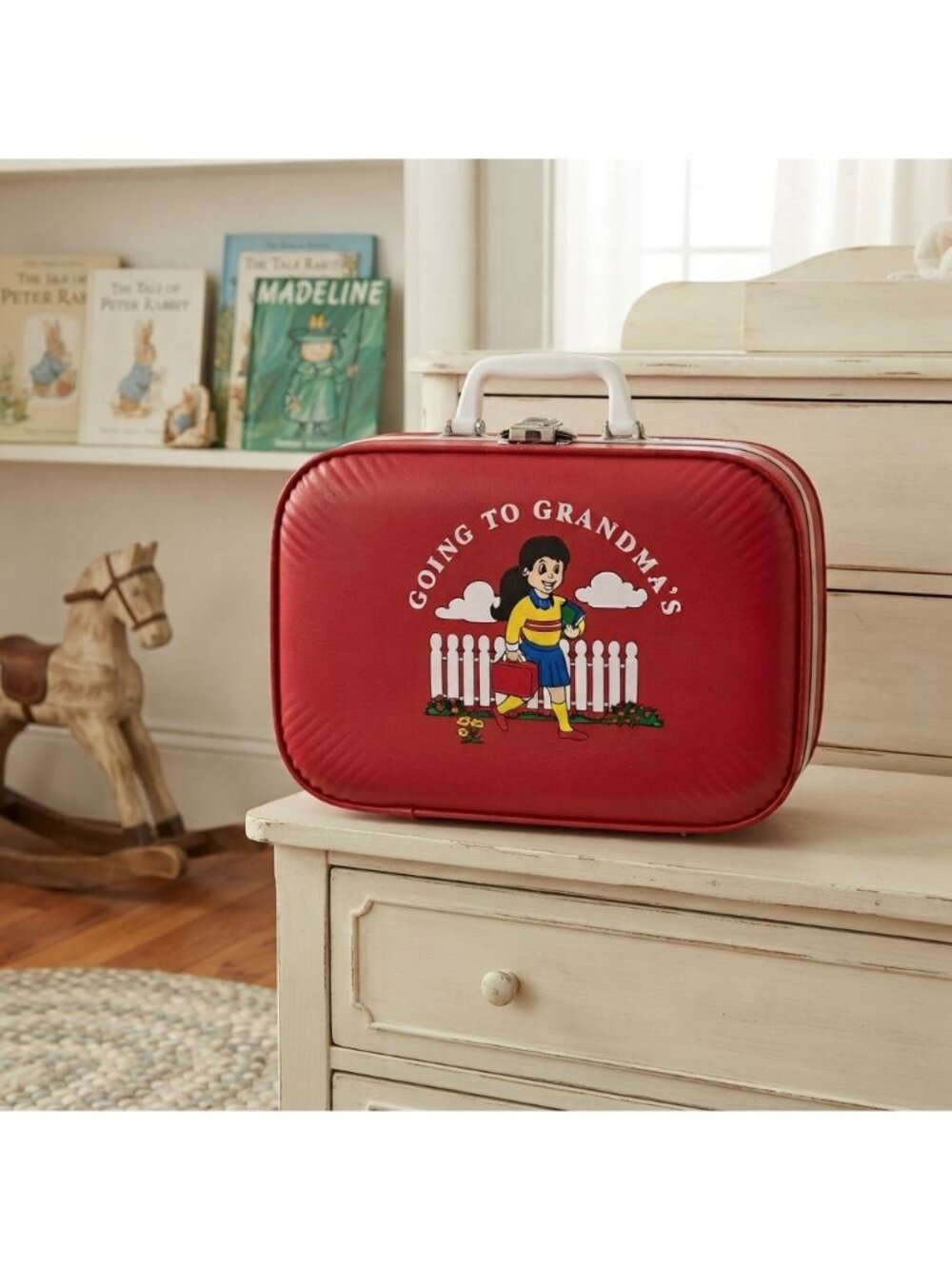 Vintage Trojan Luggage Going To Grandma’s Red Vinyl Kids Travel Suitcase